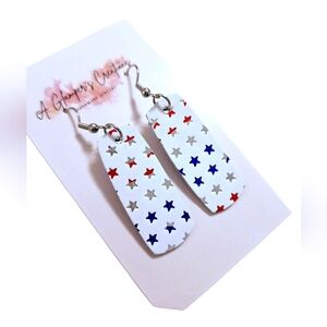 Women's Red, White, Blue, & Silver Star Leather Earrings